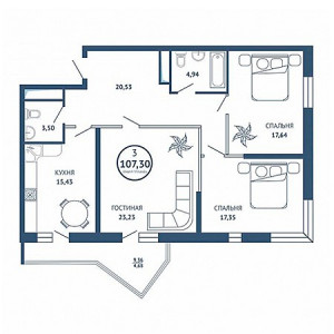 3 комнатная 107.3м²