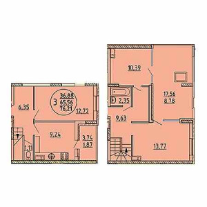 3 комнатная 76.21м²