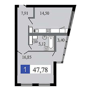 1 комнатная 47.78м²