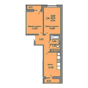 2 комнатная 50.84м²