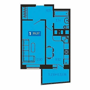 1 комнатная 35.27м²