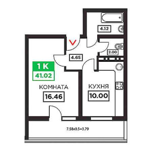 1 комнатная 41.02м²