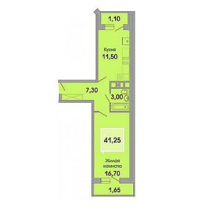 1 комнатная 41.25м²