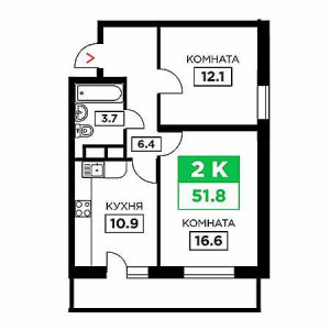 2 комнатная 51.8м²