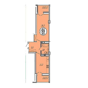 1 комнатная 40.2м²