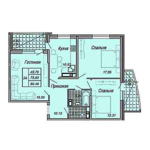 3 комнатная 80.49м²