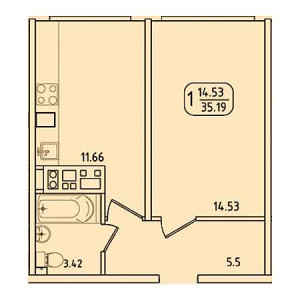 1 комнатная 35.19м²