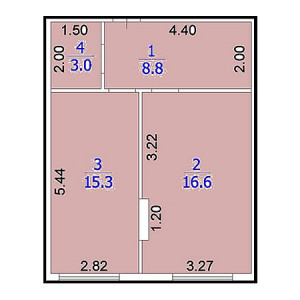 1 комнатная 43.7м²