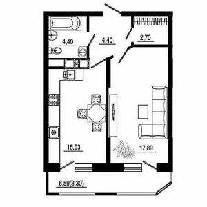 1 комнатная 47.72м²