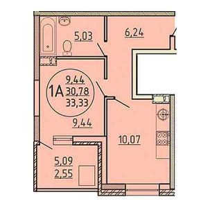 1 комнатная 33.33м²