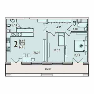 2 комнатная 84.81м²