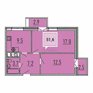 2 комнатная 51.6м²