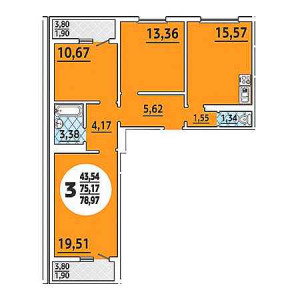 3 комнатная 78.97м²