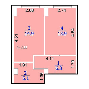 1 комнатная 40.2м²