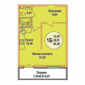 Студия 43.38м²