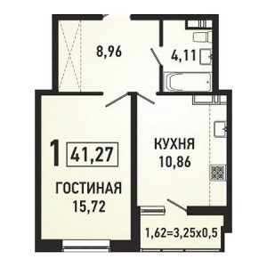 1 комнатная 41.27м²