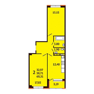 2 комнатная 60.31м²