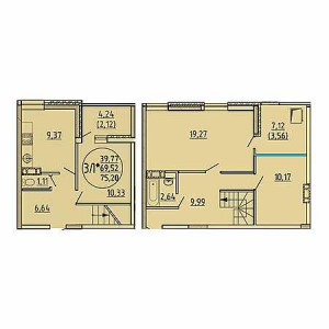 3 комнатная 75.2м²