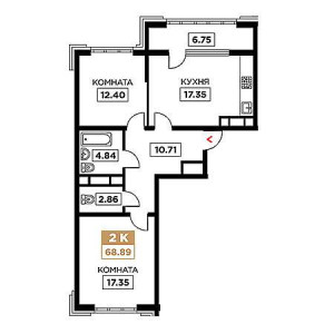 2 комнатная 68.89м²