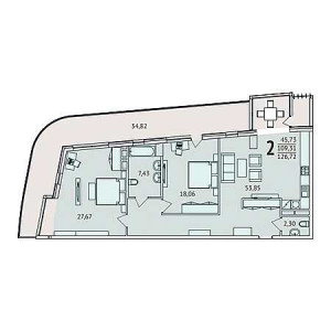 2 комнатная 126.72м²