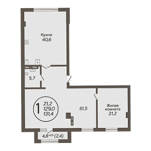 1 комнатная 131.4м²