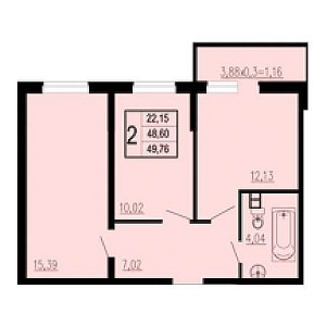 2 комнатная 49.76м²