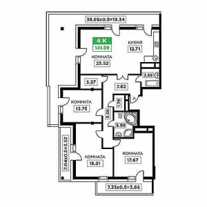 4+ комнат 141.59м²