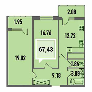 2 комнатная 67.43м²