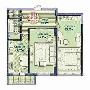 2 комнатная 65.07м²