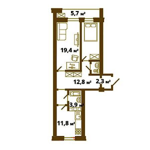 2 комнатная 69.8м²