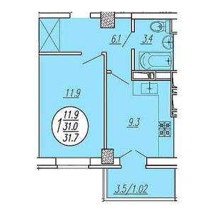 1 комнатная 31.7м²