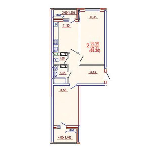 2 комнатная 66.2м²