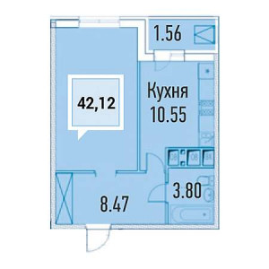 1 комнатная 42.12м²