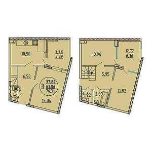 3 комнатная 76.31м²