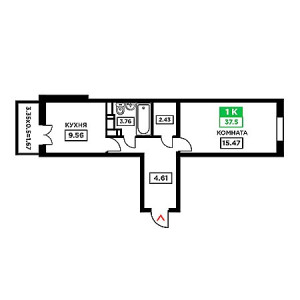 1 комнатная 37.5м²