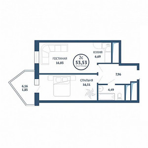 2 комнатная 53.53м²