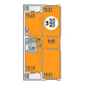 3 комнатная 89.17м²