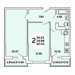 2 комнатная 60.55м²