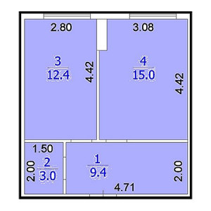 1 комнатная 39.8м²