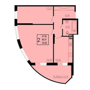 2 комнатная 63.65м²