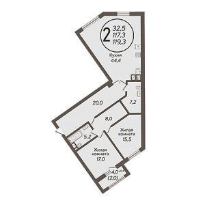 2 комнатная 119.3м²