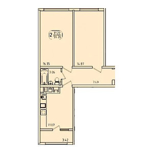 2 комнатная 56.26м²