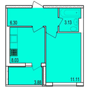 1 комнатная 30.51м²