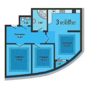 3 комнатная 97.18м²