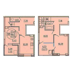 3 комнатная 62.03м²