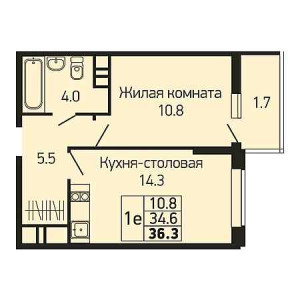 1 комнатная 36.3м²