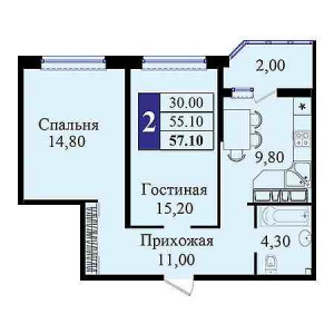 2 комнатная 57.1м²