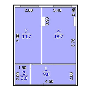 1 комнатная 45.4м²