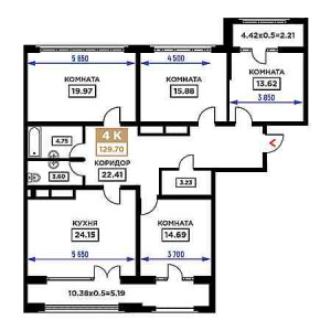 4+ комнат 129.7м²