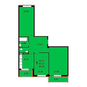 3 комнатная 85.02м²